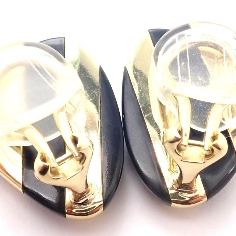 Tiffany & Co Angela Cummings 18k Yellow Gold Inlaid Black Jade Earrings - Picture 6 of 9